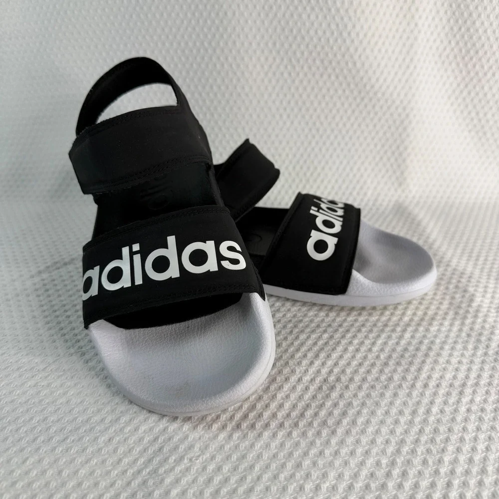 Adidas Adilette Sandals Black White Adjustable Strap Slides Mens 7 Womens 8